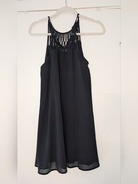Lulu's Black Macramé Halter Mini Dress